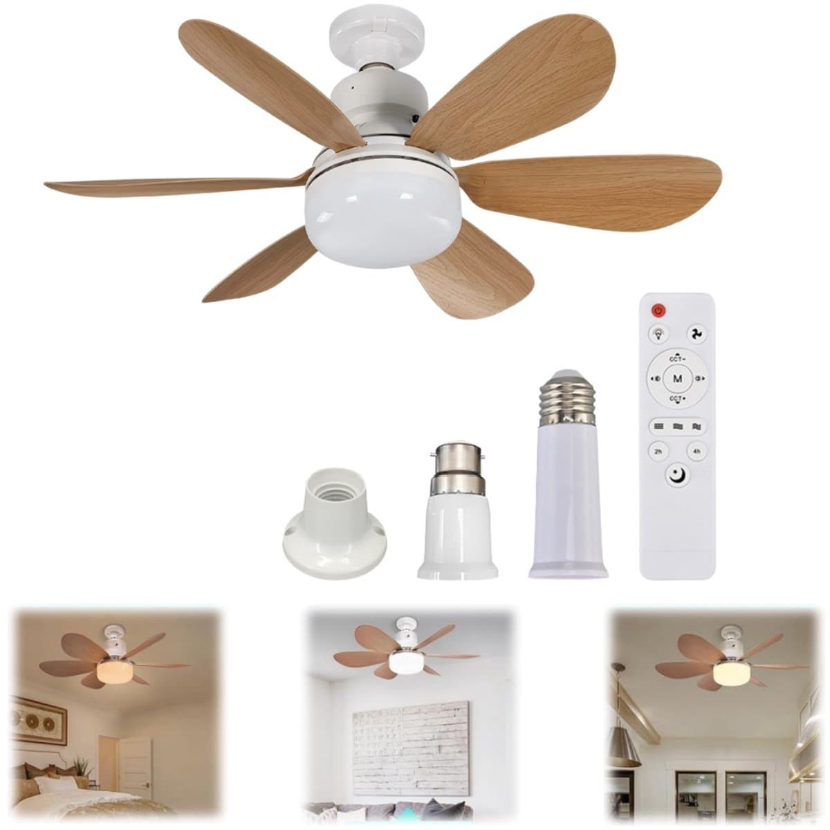 40W plafondventilator met verlichting - Miniventilator - Afneembare ventilatorbladen - E27 schroefdraadvoet - Meerdere modi - Voor slaapkamer, eetkamer, keuken, garage, woonkamer - Inclusief afstandsbediening (batterijen niet inbegrepen) — afbeelding 1