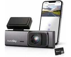 SnelShoppen - AutoSky ADC-201 Dashcam 2K Ultra HD Compacte Autocamera met 140° Groothoek, Ingebouwde WiFi, App-bediening, Live View, Loop Recording, G