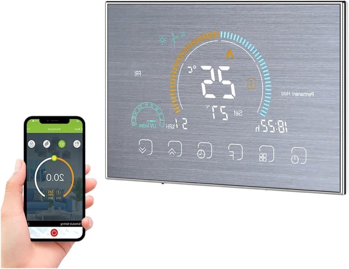 Digitale Thermostaat - Slimme WiFi Regelaar - Temperatuur Beheer - 4.8-inch LCD Kleurenscherm - 12.7 x 4.0 cm - Zilver — afbeelding 1