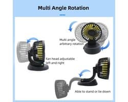 Autoventilator, 360 graden draaibaar, 12 V sigarettenaansteker, autokoelventilator voor dashboard, mini-tafelventilator, ventilator, zuignap, kleine ventilator voor vrachtwagen, SUV