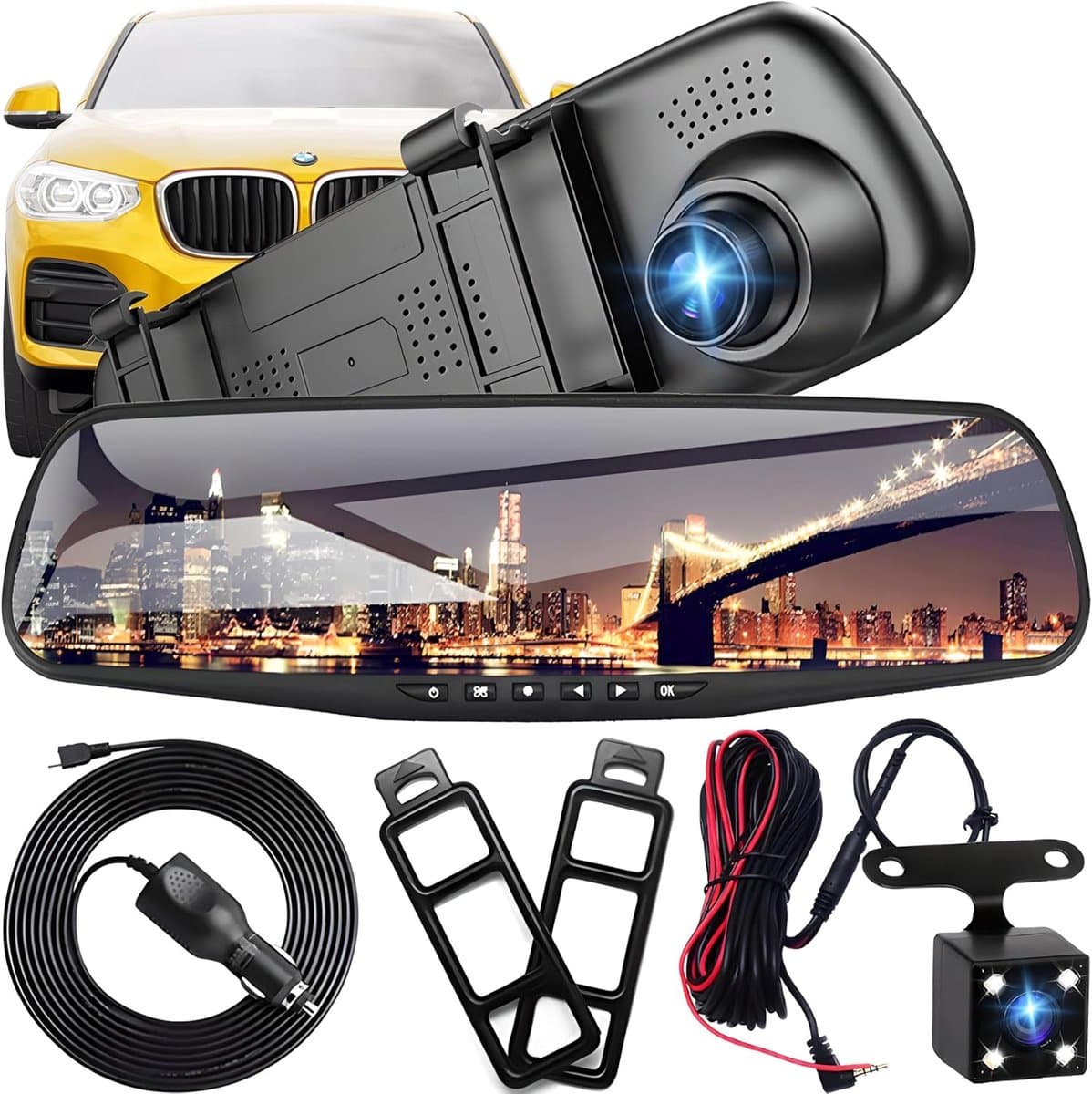 Full HD Autospiegeldashcam | Achteruitrijcamera | Nachtzicht | Loop-opname | 4,3-inch Display | 170° Voor | 120° Achter | 1080P | Dubbele Autocamera | Parkeermonitor | Achteruitrijmonitorsysteem — afbeelding 1