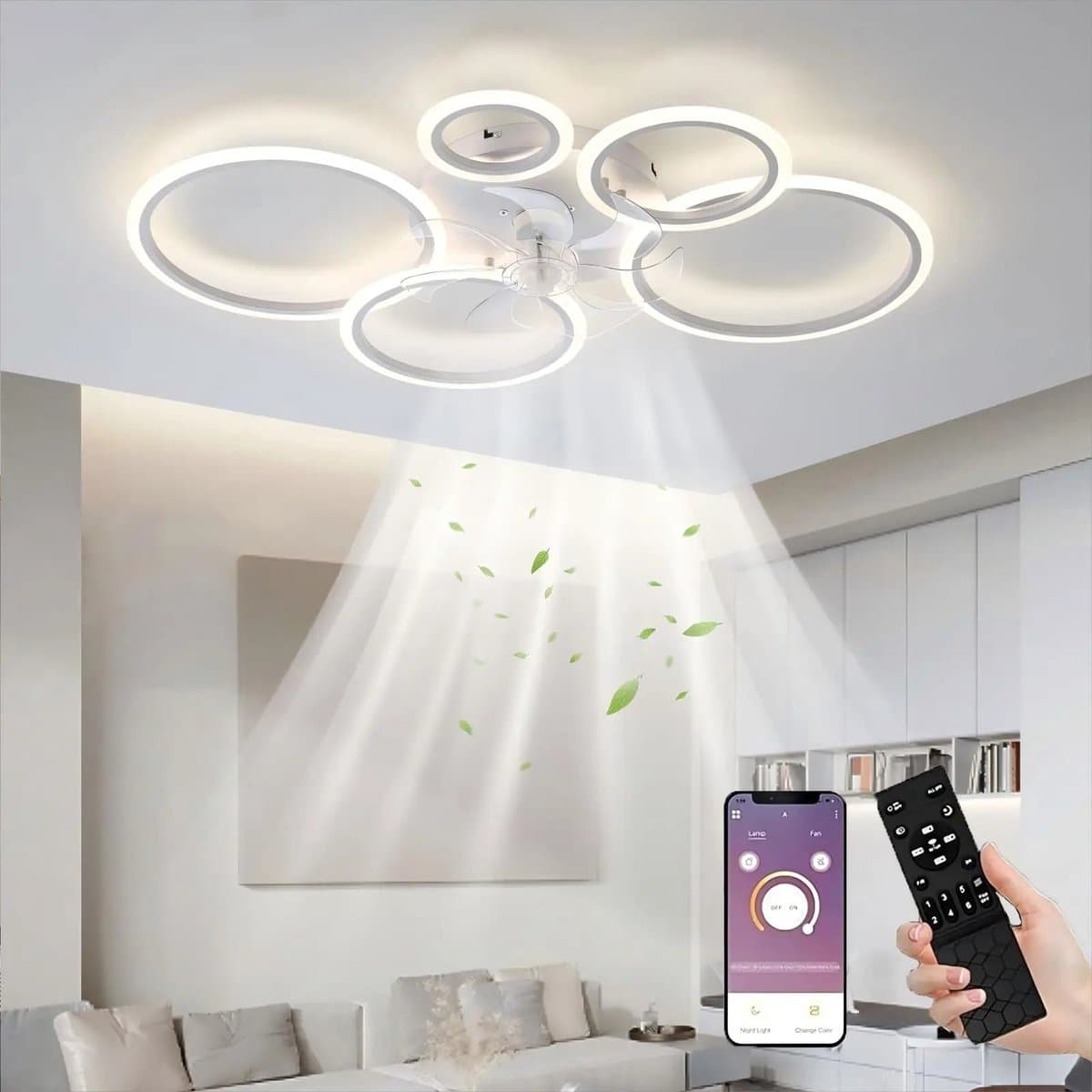Roulana LED-plafondventilator met verlichting, 100 cm lamp met ventilator, 80 W, wit , inclusief afstandsbediening, 120V-240V. 6400 lumen — afbeelding 1