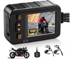 SnelShoppen - Dual Dashcam voor en achter, IP67 Waterdichte HD Camera, 2 inch met G-sensor, Groothoek en Lusopname voor Motorsport, Motorfietsen, UTV,