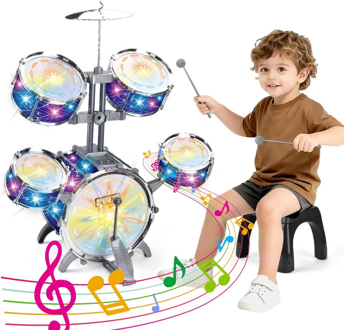 Kinder Drumstel - Speelgoeddrumstel - licht en geluid - 30° kantelhoek - Muzikaal Speelgoed - voor muziekonderwijs en peuters - Jongens en Meisjes — afbeelding 1