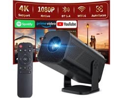 SnelShoppen - 4K Smart Mini Beamer, WiFi Bluetooth 1080P Full HD, Automatische Trapeziumcorrectie, HDMI Compatibel, Zwart voor Home Cinema, Feest, Tui