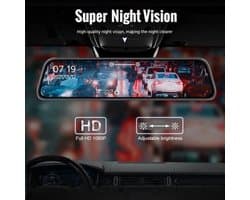 Dashcam voor Auto - 10 Inch Touchscreen Spiegelcamera - 1080P AHD Dashcam met Nachtzicht - G-Sensor - Parkeermodus - Groothoek 170° - Inclusief 6M RCC Achteruitrijcamera - Zwart