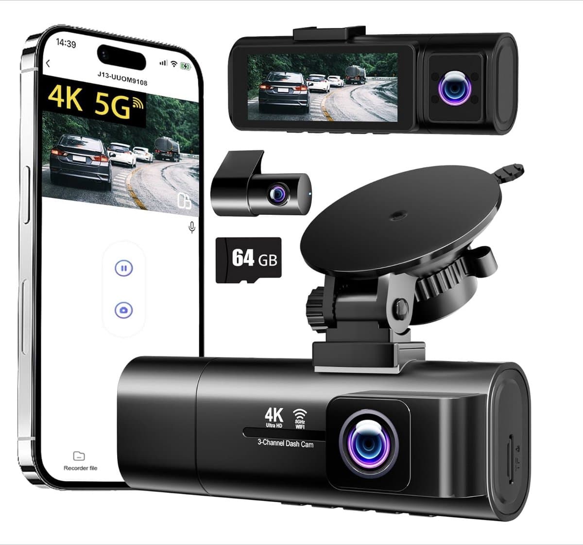 Dash Cam 4K Set - Dashcam voor en achter - 4K Ultra HD opname - GPS en ADAS ondersteuning - Parkeerstand beveiliging - Nachtzicht met HDR - WiFi app bediening en G-sensor voor incidentdetectie — afbeelding 1