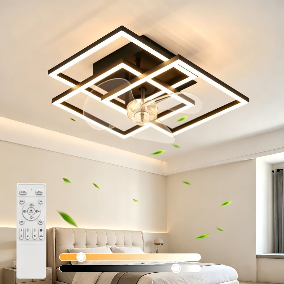 NETTLIFE LED Plafondventilator met Verlichting - Stil - Met Afstandsbediening - 3000K-6500K Dimbaar - 6 Standen - Modern - Zwart - Timer - Voor Woonkamer & Keuken — afbeelding 1