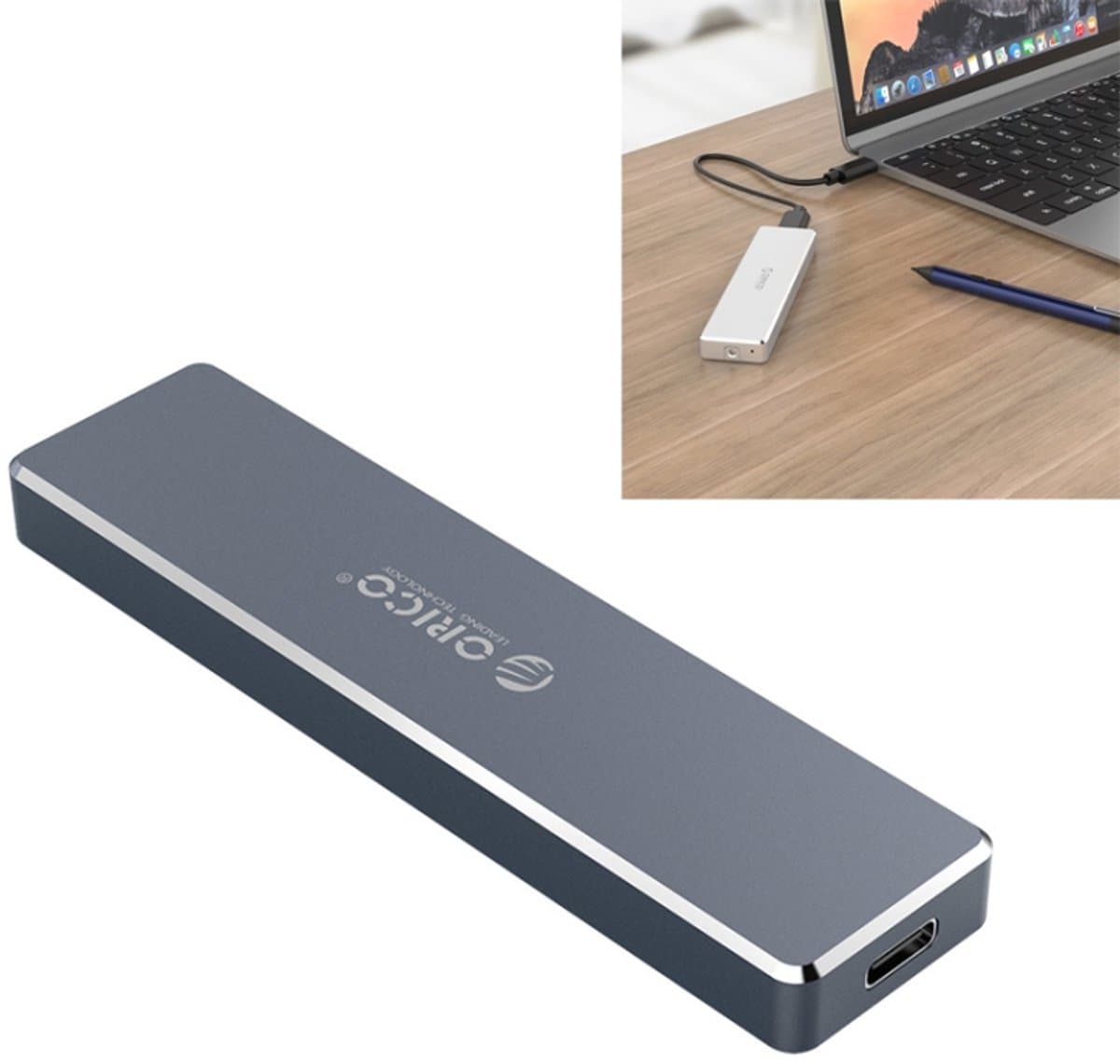 ORICO PCM2-C3 M.2 M-sleutel naar USB 3.1 Gen2 USB-C / Type-C Push-top solid-state schijfbehuizing, de maximale ondersteuningscapaciteit: 2 TB (grijs) — afbeelding 1