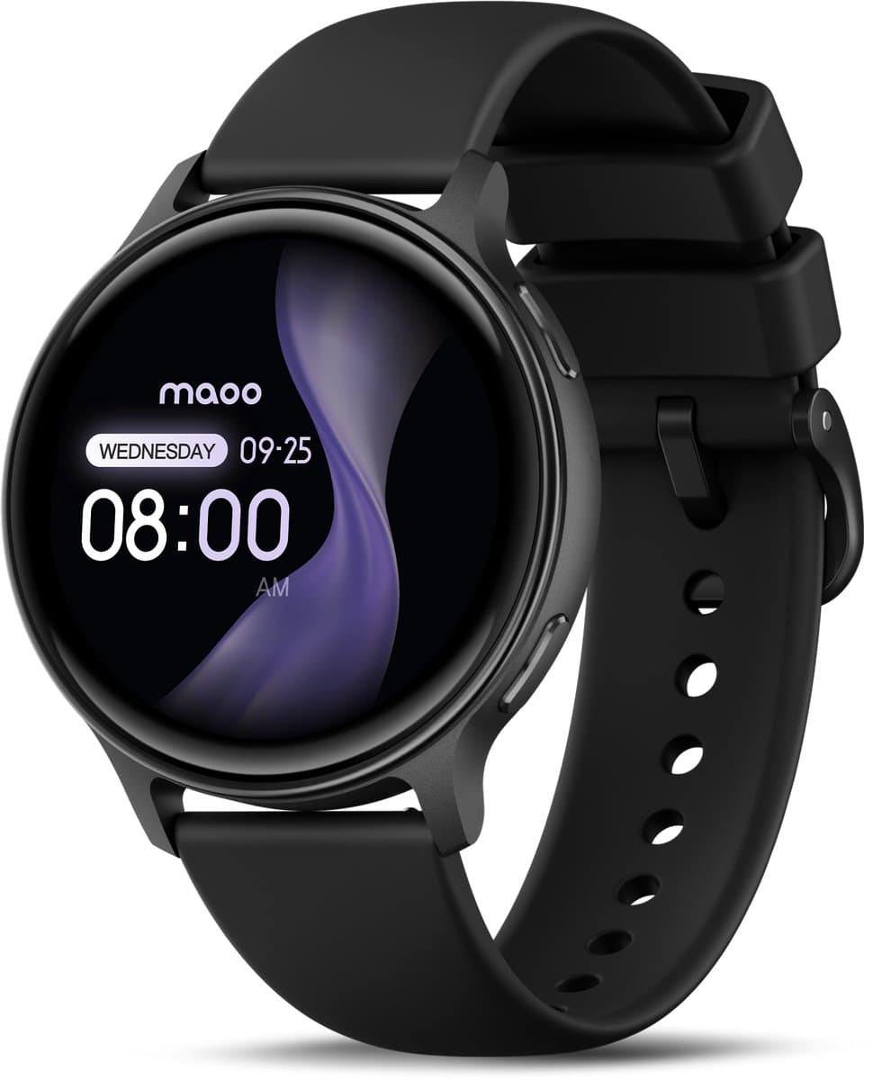 Maoo Ventura 2 - GPS Smartwatch Dames - AMOLED - Siliconen, Leren en Sportbandje - Stappenteller - Hartslagmeter - Slaapmonitor - Belfunctie - AOD - Multisport - Geschikt voor Android en iOS - Zwart — afbeelding 1