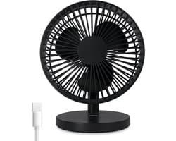 Tafelventilator Stil USB Oplaadbaar Draadloos 3 Snelheden Verstelbare Kantelkop Tot 7,5 Uur Accuduur Zwart