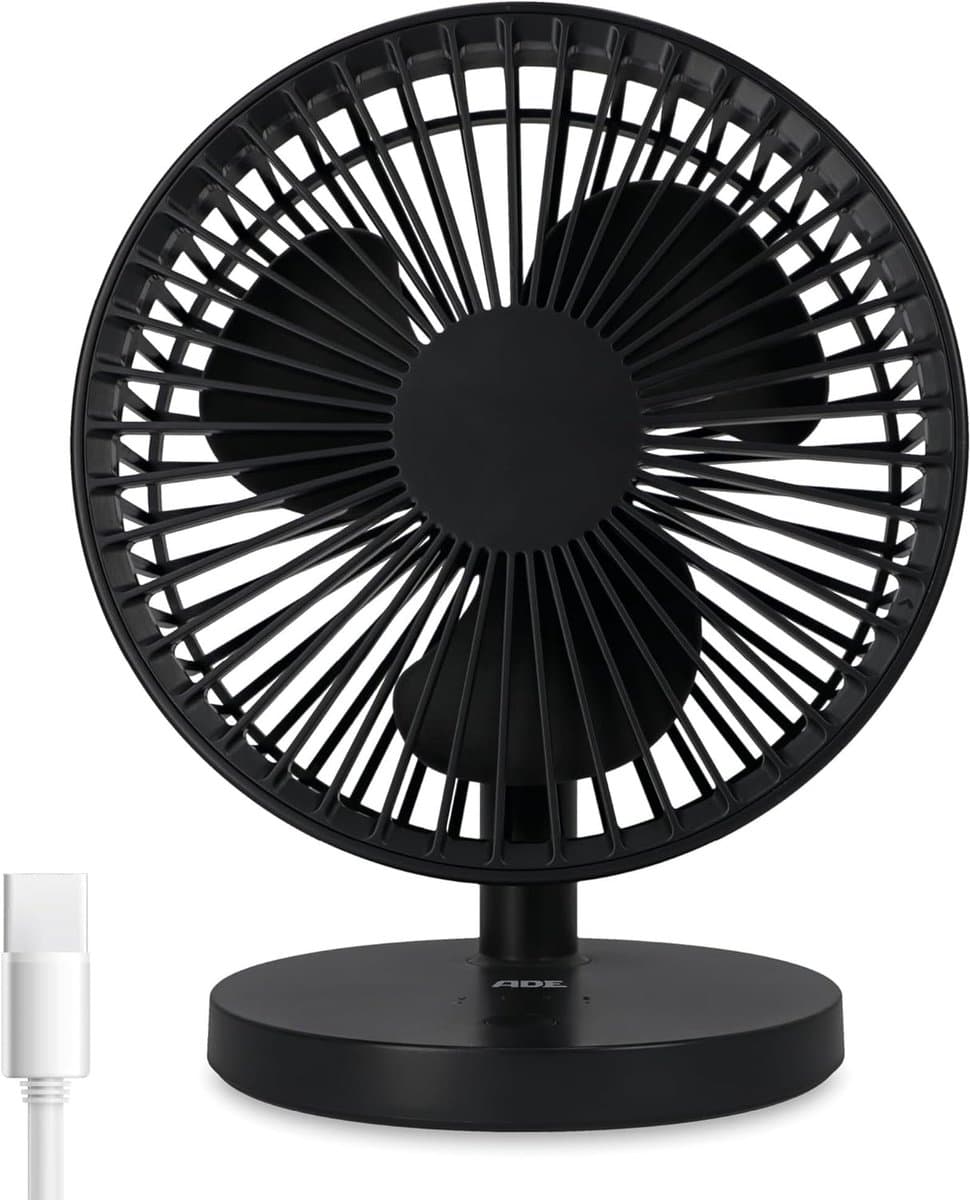 Tafelventilator Stil USB Oplaadbaar Draadloos 3 Snelheden Verstelbare Kantelkop Tot 7,5 Uur Accuduur Zwart — afbeelding 1