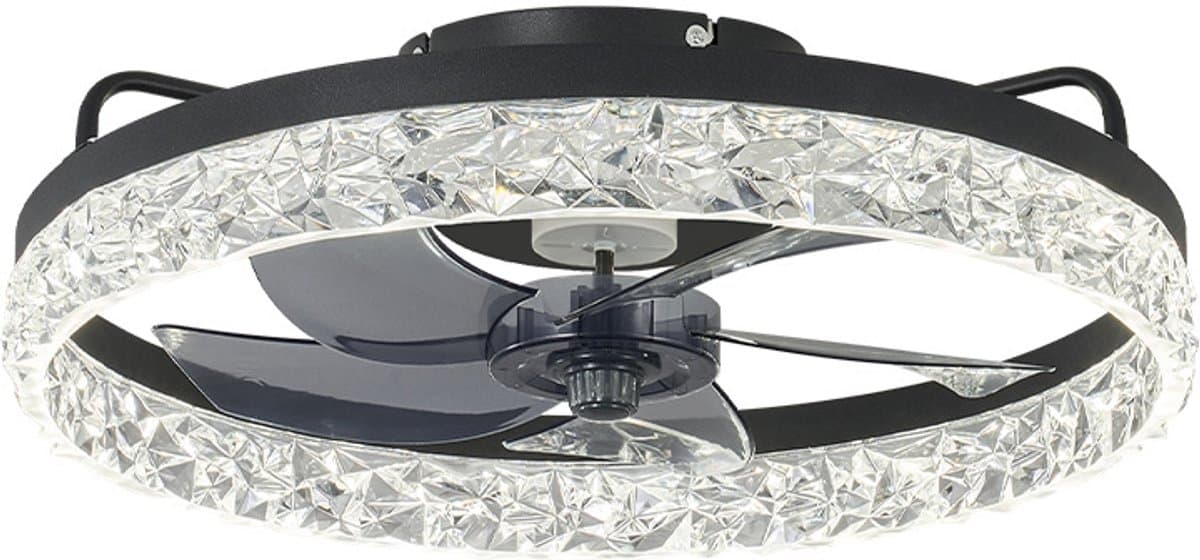 Plafondventilator van 50 cm met verlichting en afstandsbediening - Fandelier platte plafondventilator - 3000K-6500K dimbare inbouw LED-ventilatorlamp - zwart moderne plafondventilator met verlichting voor de slaapkamer — afbeelding 1