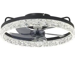 Plafondventilator van 50 cm met verlichting en afstandsbediening - Fandelier platte plafondventilator - 3000K-6500K dimbare inbouw LED-ventilatorlamp - zwart moderne plafondventilator met verlichting voor de slaapkamer