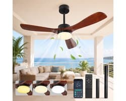 MUPOO hout Plafondventilator met Verlichting 106 cm -Stille DC Motor- Zomer- en Winterstand & Dimbare-APP & Afstandsbediening -6 Snelheden & Timer- Houten Bladen- plafonniere met ventilator voor Slaapkamer & Woonkamer