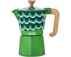 La Cafetière Venice Percolator 6 Kops - 290 ml - Groen - Aluminium Espressomaker met Houtlook Handvat - Mokapot voor Gas, Elektrisch