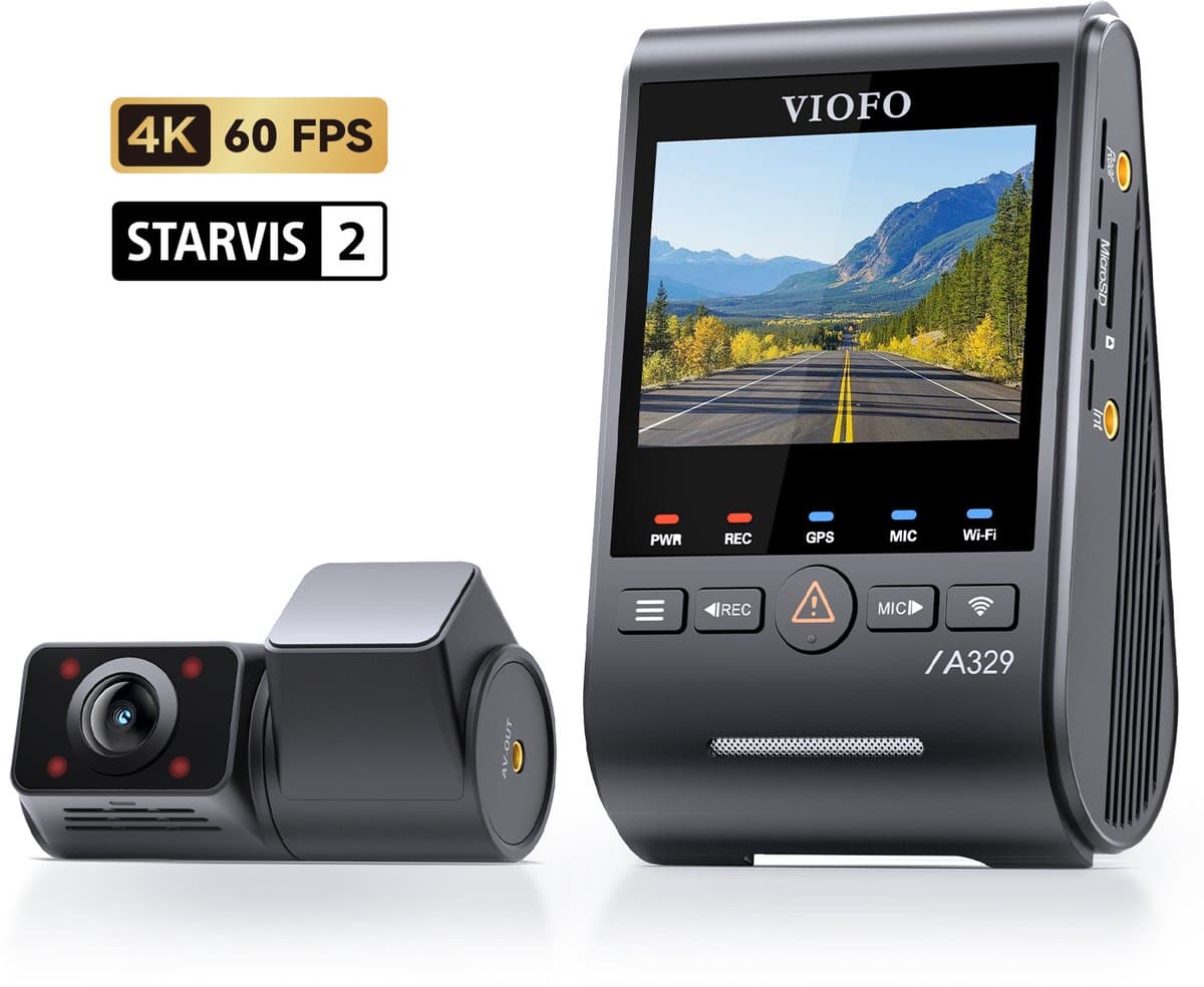 VIOFO A329S IR 2CH - Dashcam - 4K 60fps - 2K Infrarood Interieurcamera - Sony STARVIS 2 - 210° Beeldhoek - WiFi 6 - GPS — afbeelding 1