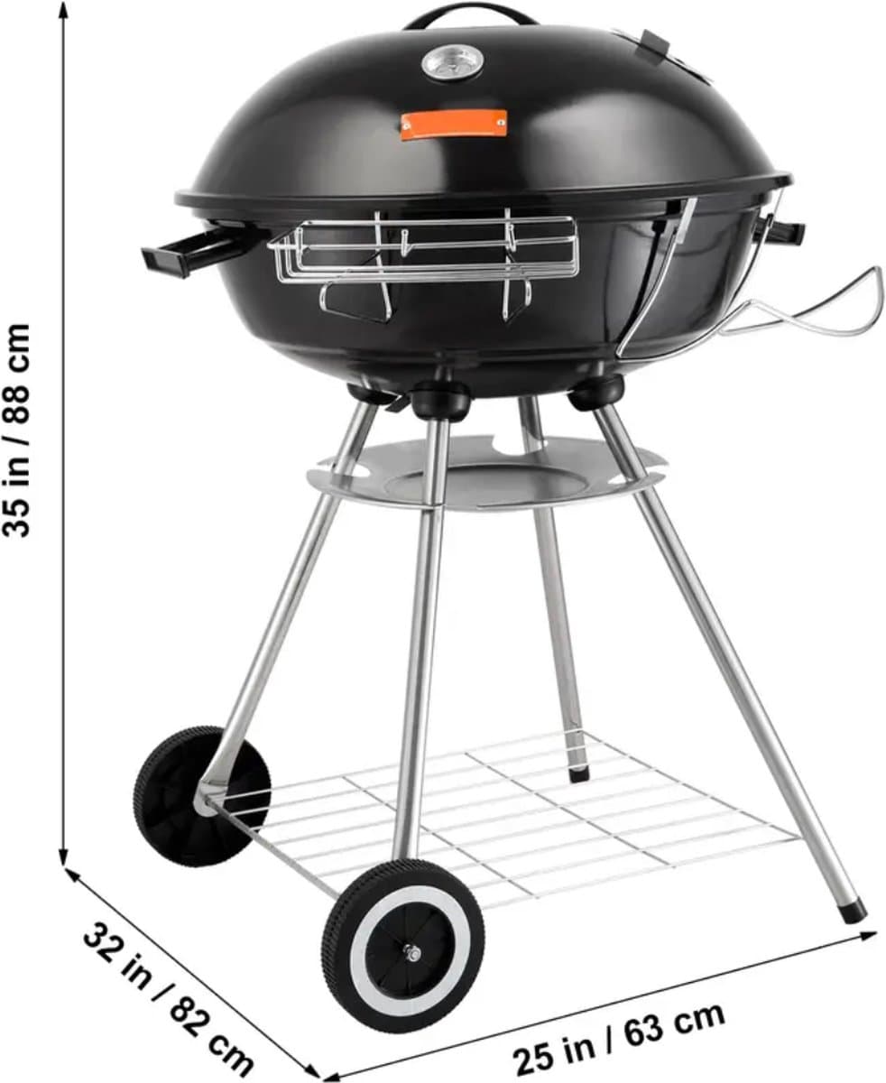 MS® - Barbecue op poten - Met wielen - BBQ grill - Houtskoolgrill met deksel - Met handgreep - Met thermometer - 63 x 82 x 88 cm — afbeelding 1