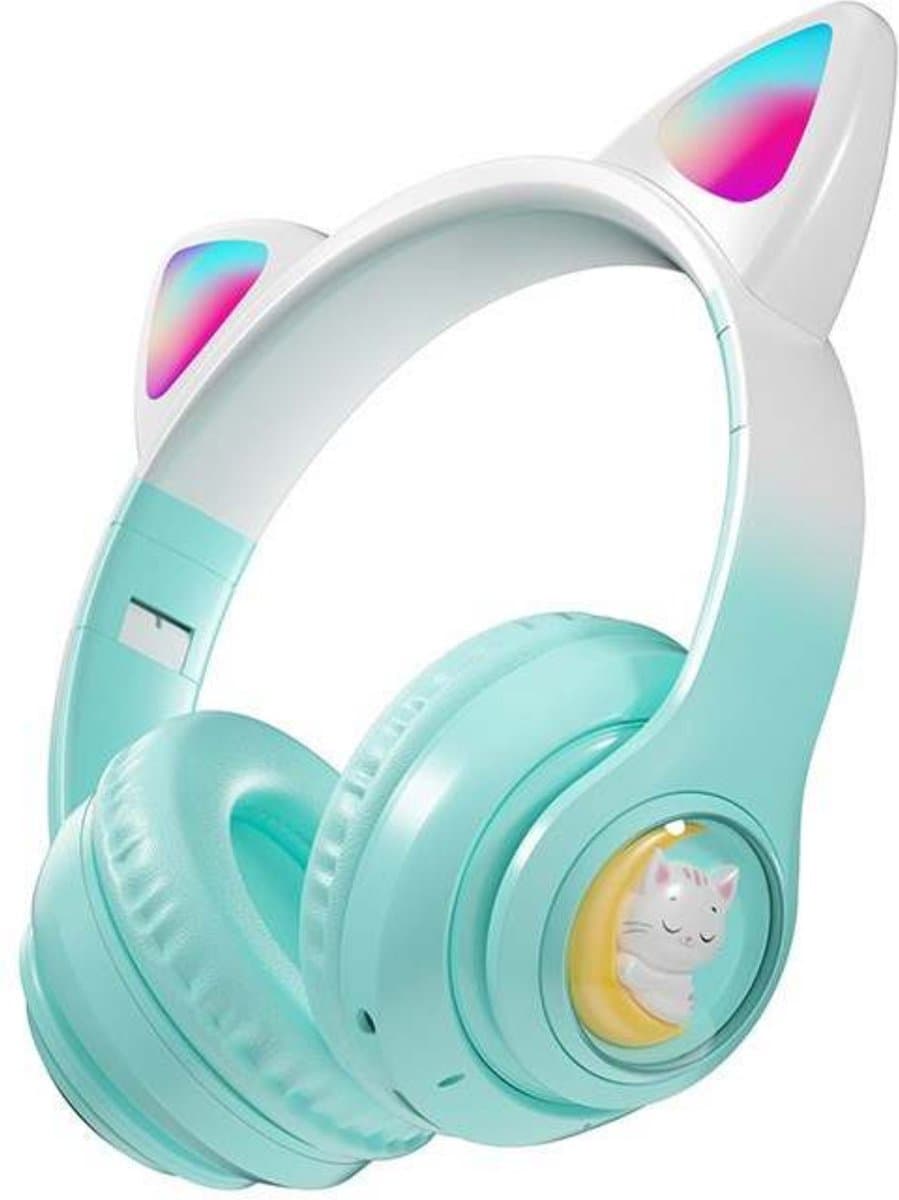 RyC Toys Kinder Hoofdtelefoon- groen |Draadloze Koptelefoon-Kids Headset-Over Ear-Bluetooth-Microfoon-Katten Oortjes-Led Verlichting — afbeelding 1