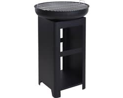 Barbecue-BBQ Grillplaat met Houtopslag - Hoog Model -ook te gebruiken als vuurschaal -Buitenleven