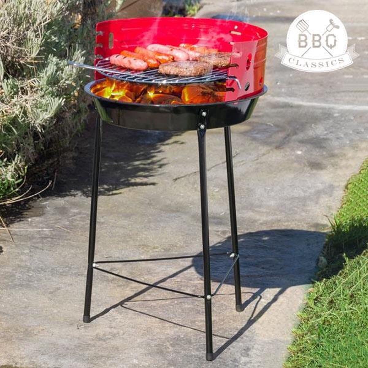VAGGAN - Houtskoolbarbecue Ø33 cm - Verstelbare Grill BBQ - Halfopen | Zwart/Rood — afbeelding 1