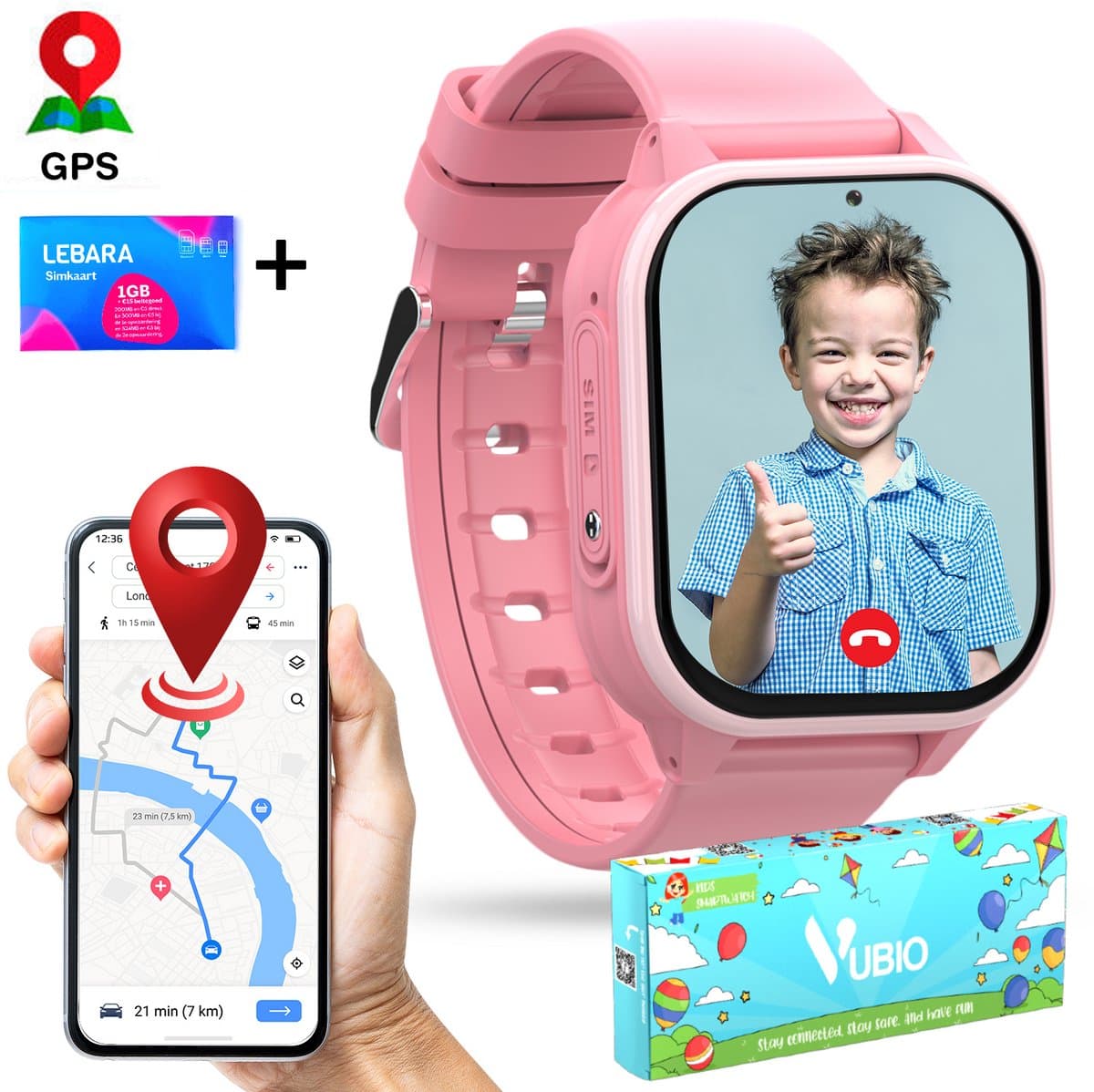 VUBIO Kinder Smartwatch S1 4G Incl. Simkaart - WIFI - GPS - Whatsapp — afbeelding 1