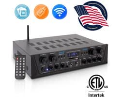 Pyle Bluetooth Versterker - Karaoke Draadloze Audioversterker - 4-Kanaals Stereo Audio Thuisbioscoop Luidspreker - Geluid Vermogensontvanger met AUX IN, FM, RCA - Subwoofer Luidsprekers