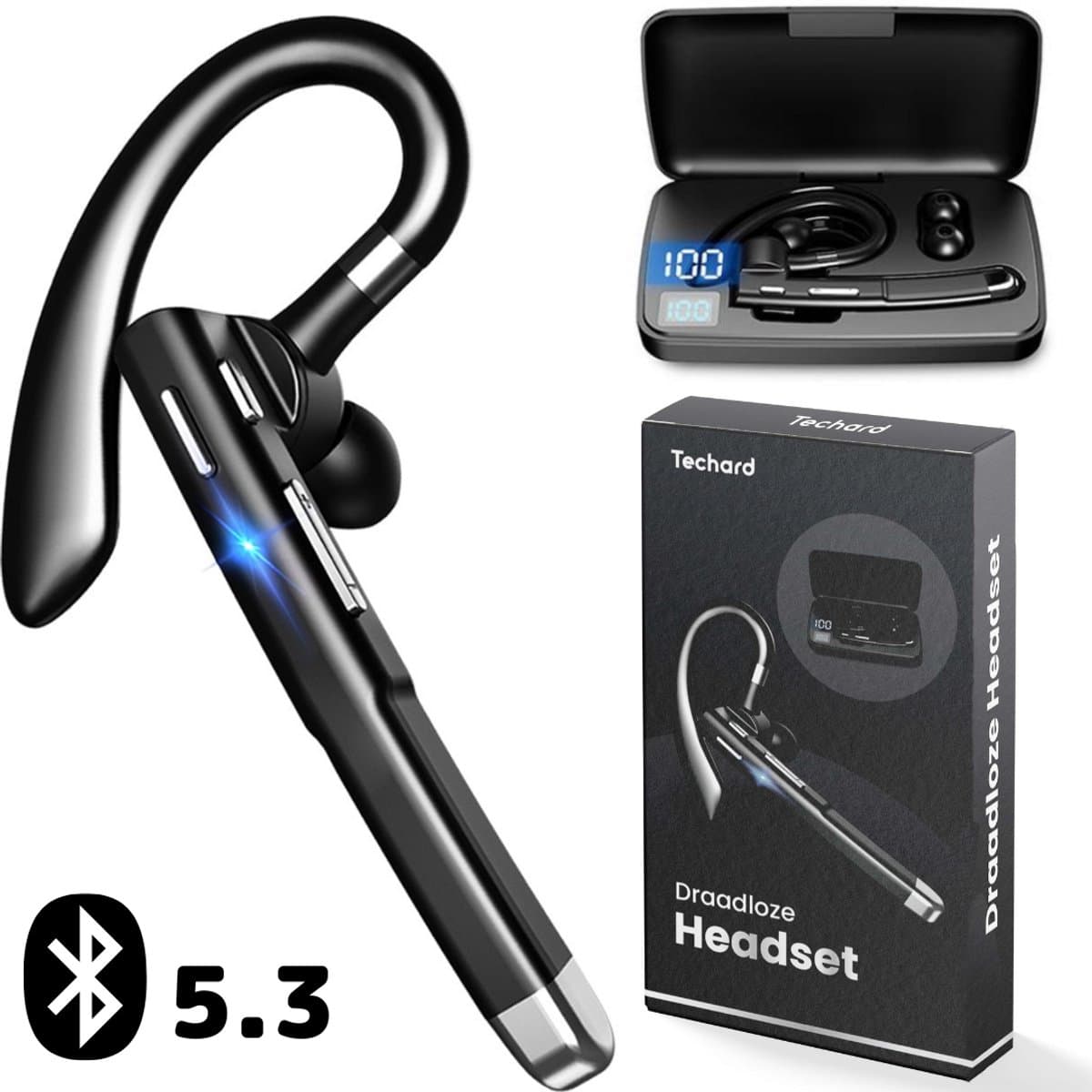 Techard Draadloze Headset Met Microfoon Bluetooth Headset Draadloos Met Noise Canceling Handsfree Bellen Met Bluetooth 5.3 - 2026 Model — afbeelding 1