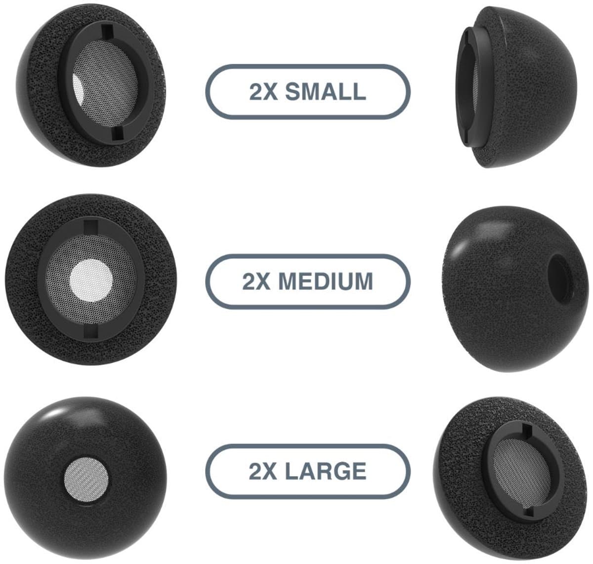 Foam eartips geschikt voor Samsung Galaxy Buds3 Pro Galaxy Buds3 Pro - Zwart - 6× Mix (2×S + 2×M + 2×L) - memory foam opzet oortjes - foamigo® — afbeelding 1