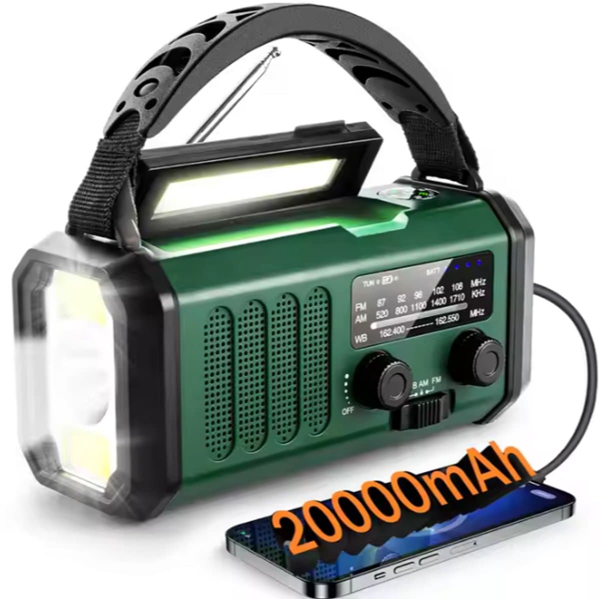 Noodradio - 20.000 mAH - Powerbank - 2025 Versie - FM AM Radio - Opwindbare Wereldontvanger - Zonne-energie - Betrouwbare Noodvoorziening - Handmatig oplaadbaar - Noodradio Camping, Overleven & Rampen - Weerstation, USB, SOS Alarm - Emergency Radio — afbeelding 1
