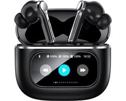 Soundtrex Display Draadloze Oordopjes - Bluetooth Oordopjes – Oortjes draadloos - Active Noise Cancelling - LED Display - Bluetooth 5.3 – Zwart