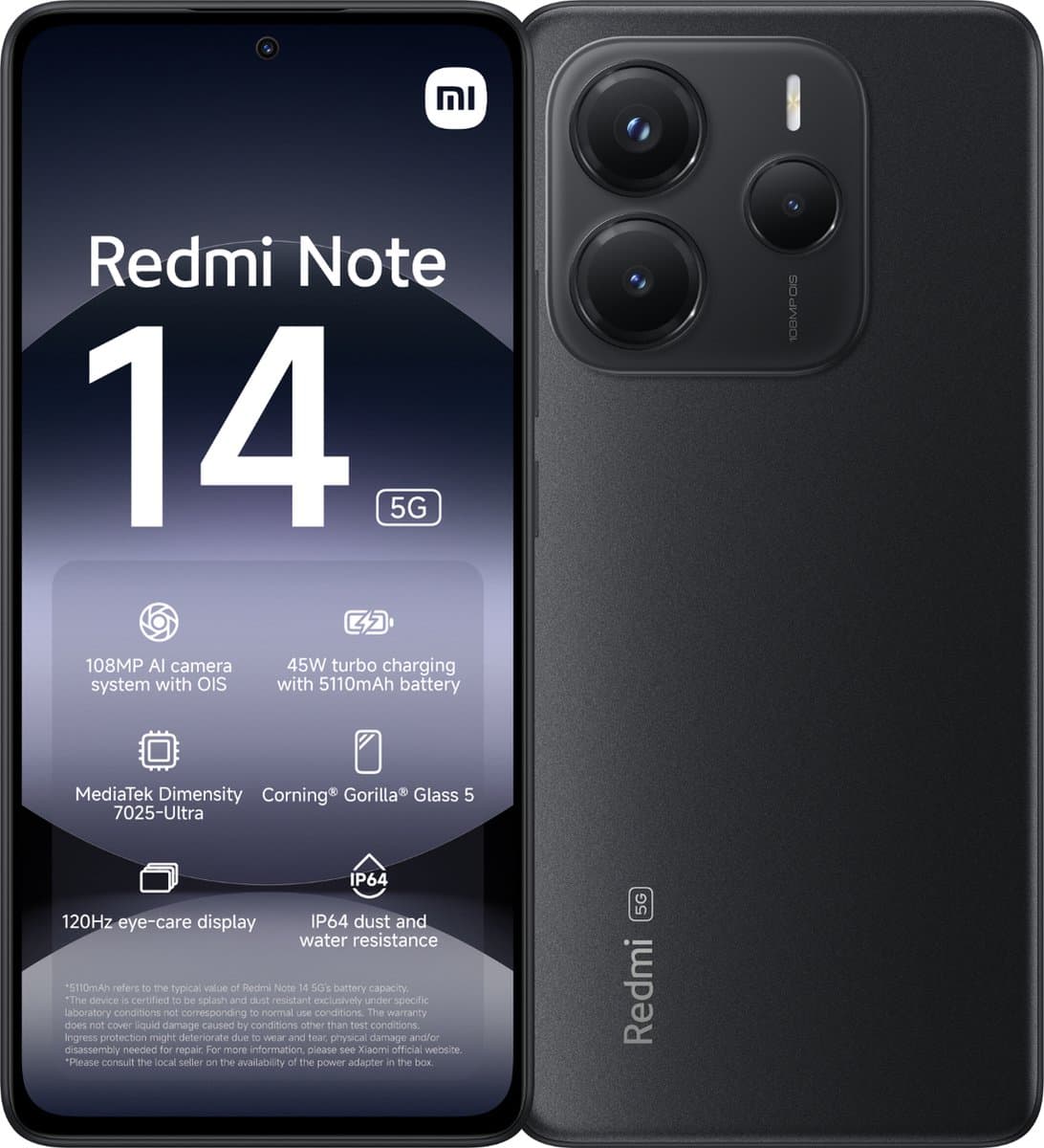 Xiaomi Redmi Note 14 - 5G - 8GB/256GB - Midnight Zwart — afbeelding 1