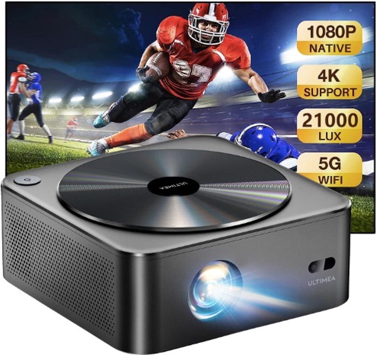 Stemily Beamer - 21.000 Lumen - Wifi - Bluetooth - 1080P Full HD - Streamen - iOS & Android - HDMI - Kabel - Afstandbediening — afbeelding 1