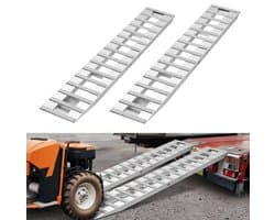 Aanhangwagen Oprijrampen/Oprijplaten - Set van 2 - Afmeting 240 x 38 cm - Totaal Draagvermogen 2721,6 kg - Aluminiumlegering - Voor ATV, Grasmaaier, Motorfiets, Tractor - Zilver