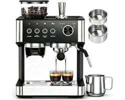 Espressomachine - Pistonmachine met geïntegreerde Bonenmaler - 15 Bar Italiaanse Pomp - 30 Maalstanden - 200g Bonenreservoir - 58mm Siebträger - Handmatige Stoompijpje Melkopschuimer - Coffee Machine - voor Thuis en Kantoor