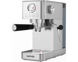 Espressomachine - Pistonmachine - 20 Bar Pomp - Portafilter - Met Manueel Stoompijpje - Drukmeter - Zilver RVS - Coffee Machine - Voor Thuis en Kantoor