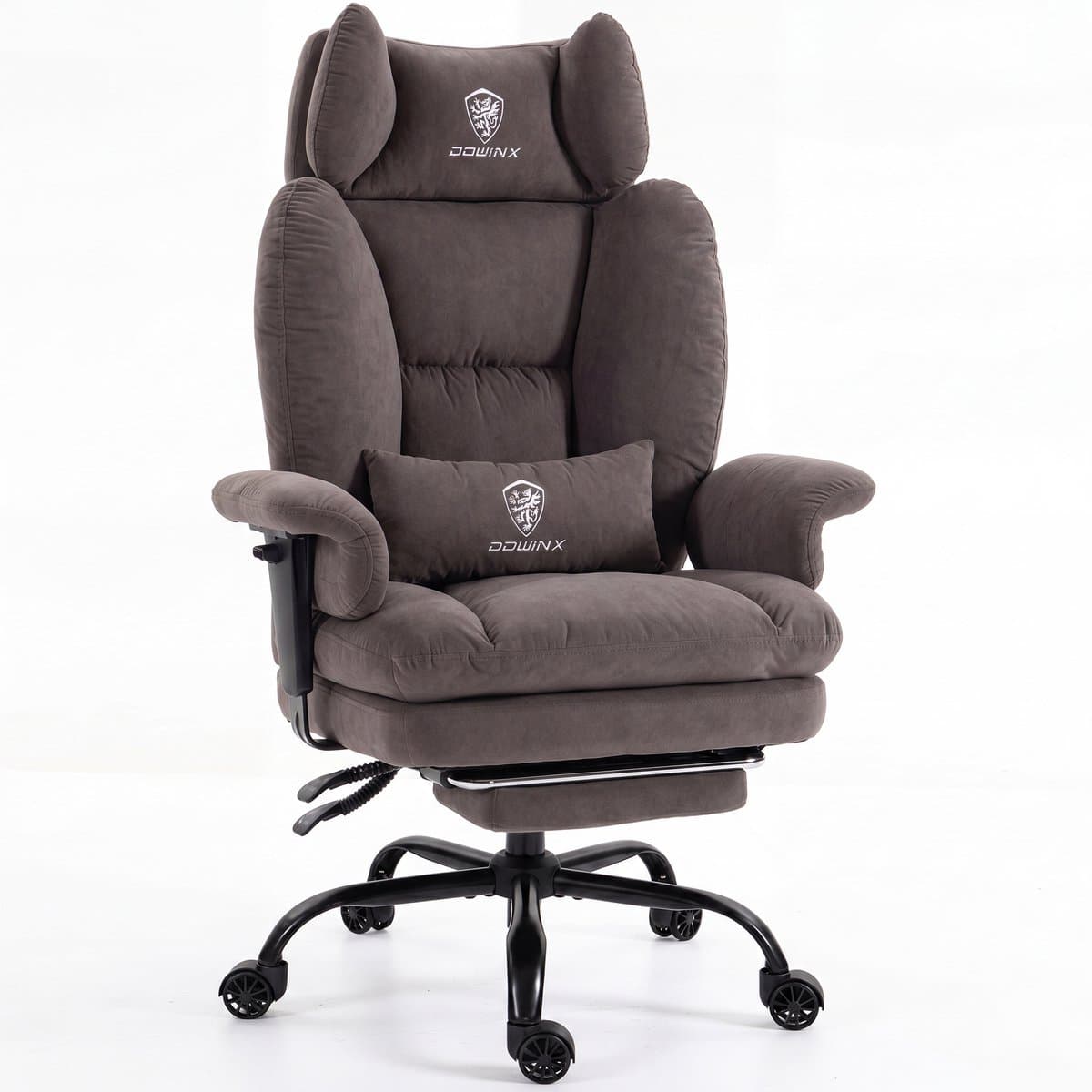 Dowinx Gamingstoel - Ergonomische Bureaustoel - Grote Bureaustoel - Ademende Stof en Flueel - Met Voetensteun en Verstelbare Rug - Bureaustoel Gaming chair - Grijs — afbeelding 1