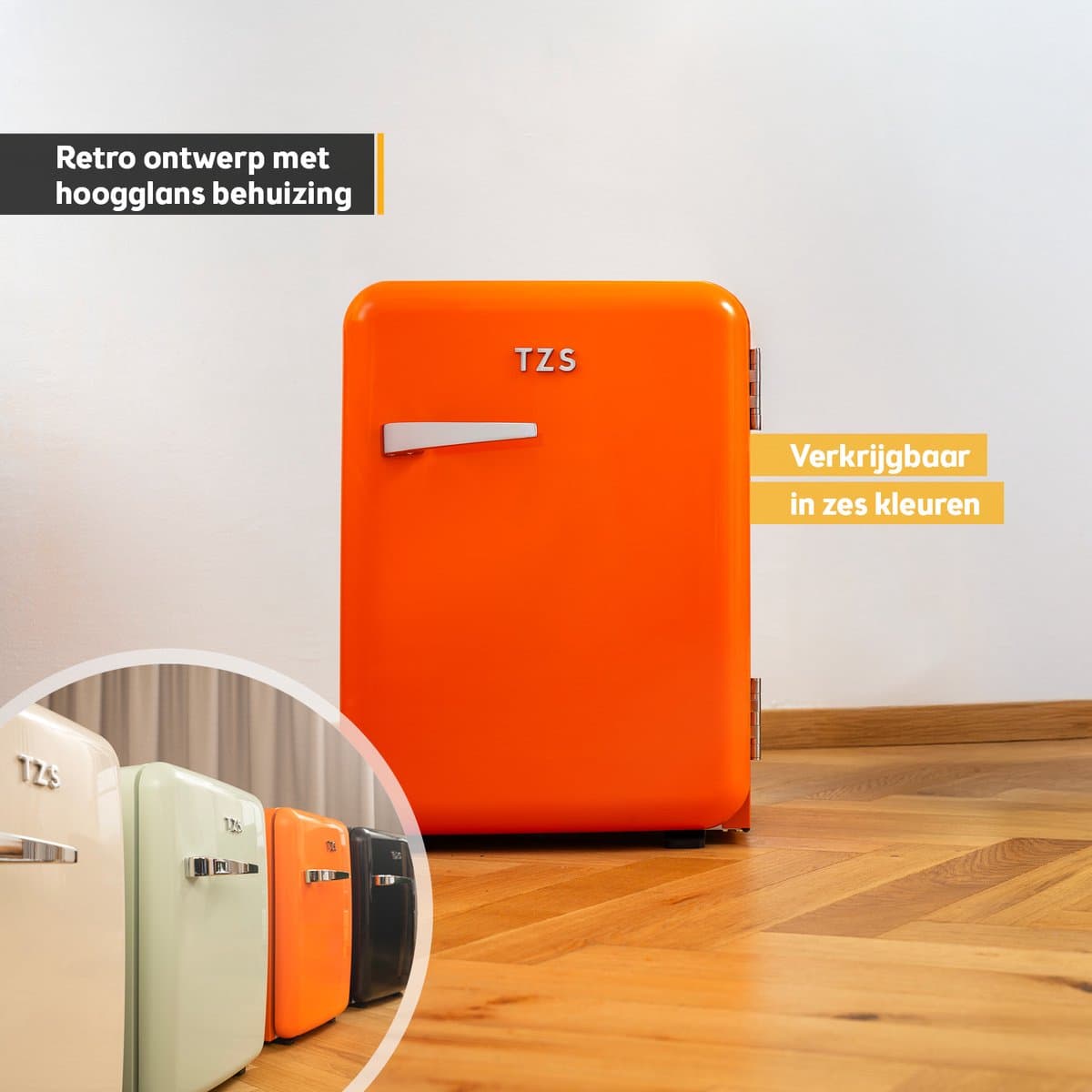 TZS First Austria Mini koelkast - Minibar - 40 liter - Vrijstaand - Volledig stil 22dB - Retro - Oranje — afbeelding 1