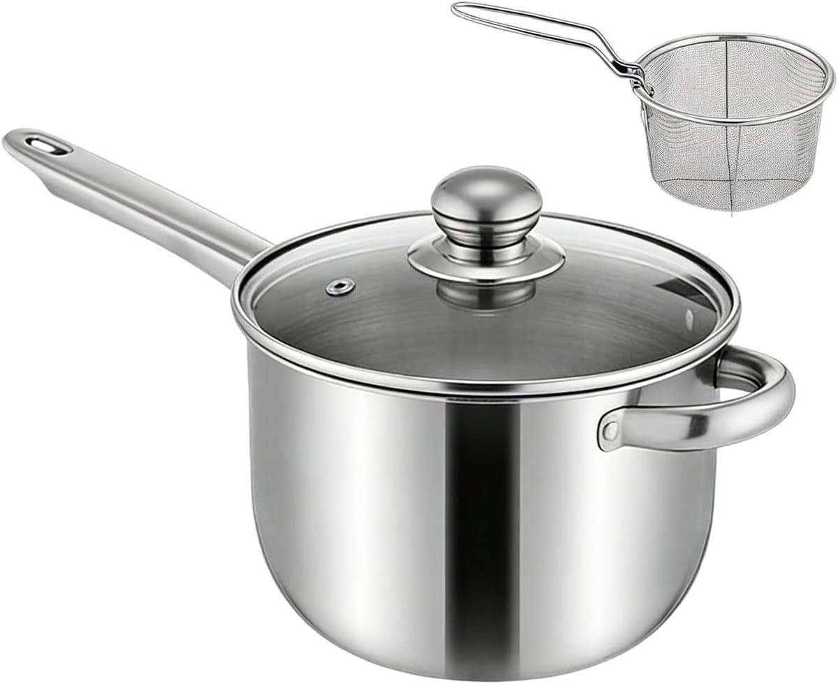 Mini Friteuse - Compacte Frituurpan - Thuis Koken - Roestvrij Staal - 2.5 Liter - Zilver — afbeelding 1