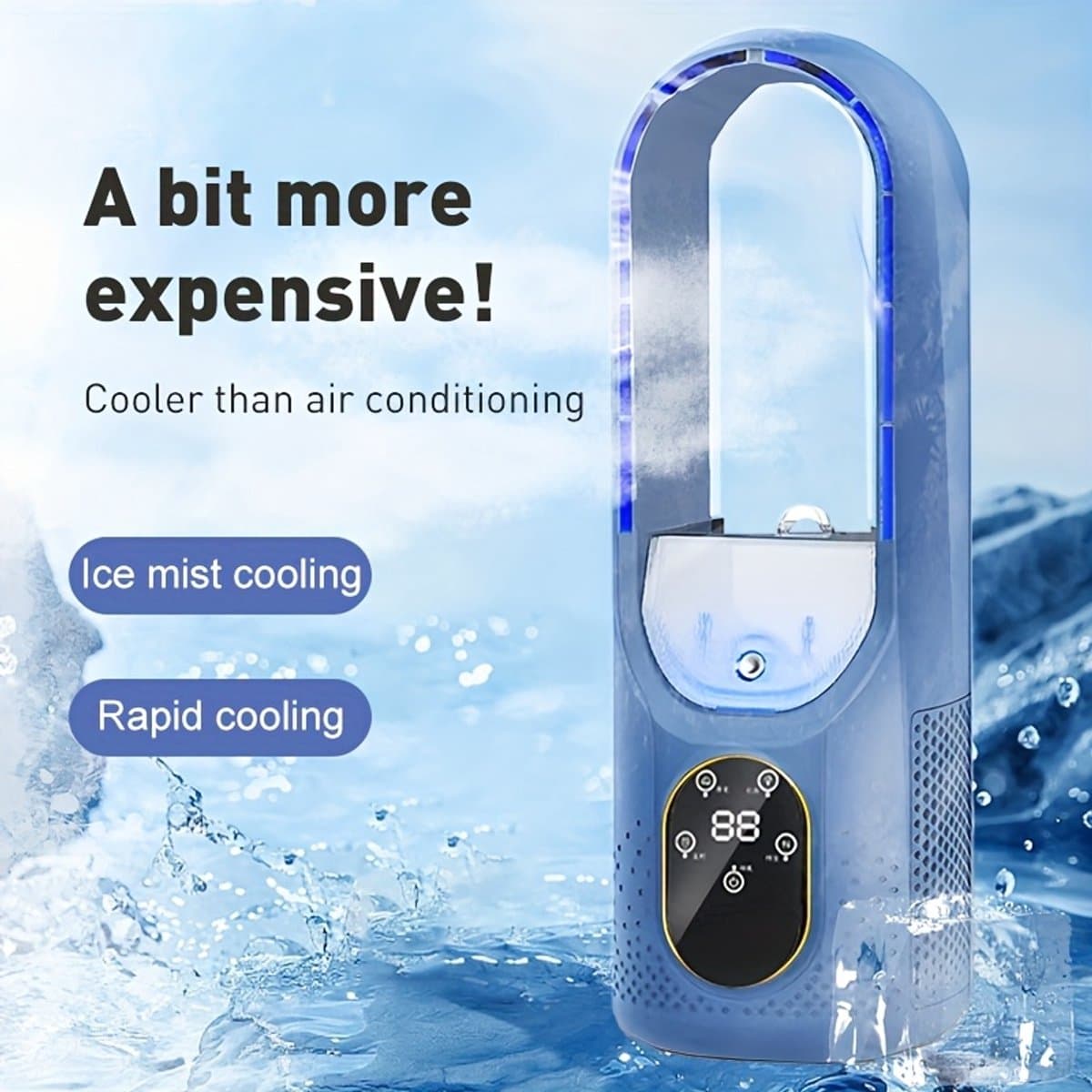 Bladeloze bureauventilator en draagbare luchtkoeler - USB-voeding, persoonlijke koeling, watergekoelde bevochtiging, ijsneveltechnologie, stille werking, automatische timer, geen LCD-display — afbeelding 1