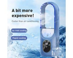 Bladeloze bureauventilator en draagbare luchtkoeler - USB-voeding, persoonlijke koeling, watergekoelde bevochtiging, ijsneveltechnologie, stille werking, automatische timer, geen LCD-display