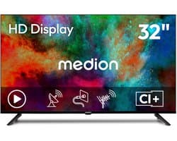 MEDION 80 cm (32 Zoll) HD Fernseher (Triple Tuner Receiver DVB-T2 DVB-C DVB-S2, 2 x HDMI, USB, Mediaplayer, VESA, CI+, MD 832002)