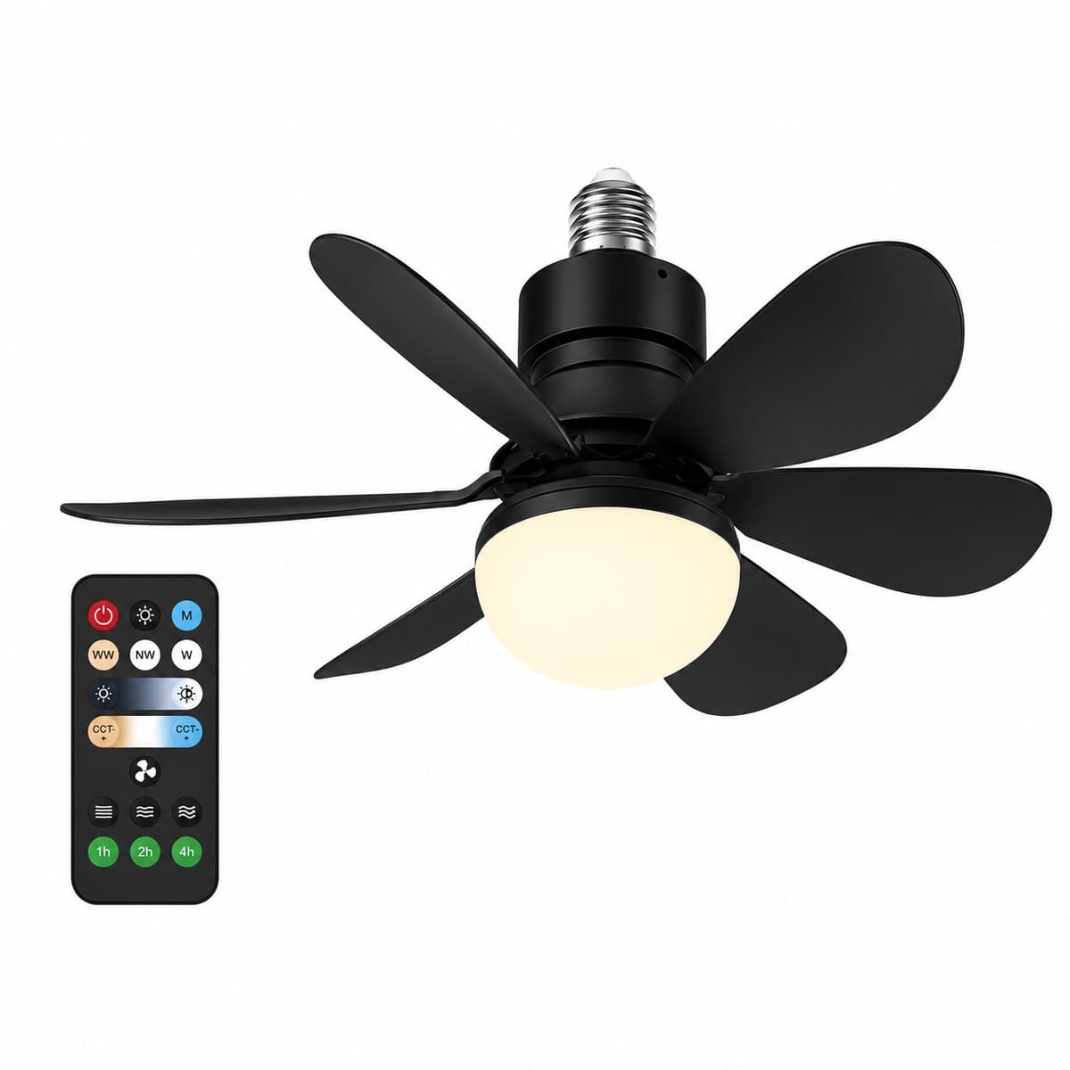 Pelor Plafondventilator met Verlichting E27 - LED Ventilatorlamp met Afstandsbediening - 3 Snelheden - 52 Inch - Zwart — afbeelding 1