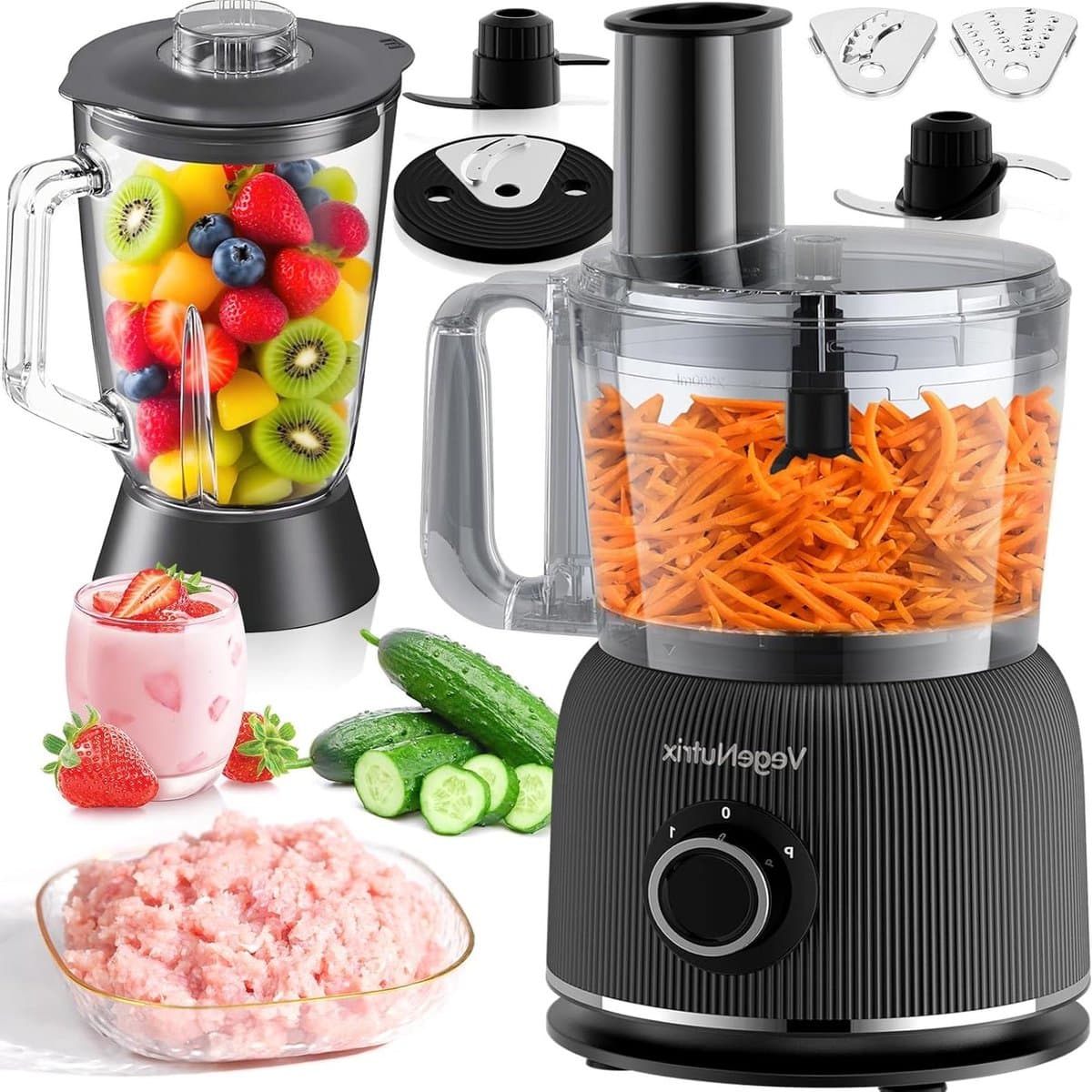 Keukenmachine met Blender - Multifunctionele Keukenmixer - Maaltijden Bereiden - Krachtige 1500W Motor - 2.5L & 2L Capaciteit - Zilver — afbeelding 1