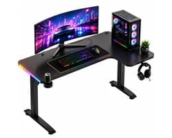 Avalo Gaming Bureau - 160x100x75 CM - L Vormig Hoekbureau - Game Desk Met LED Verlichting - Tafel - Zwart - Hoek Rechts