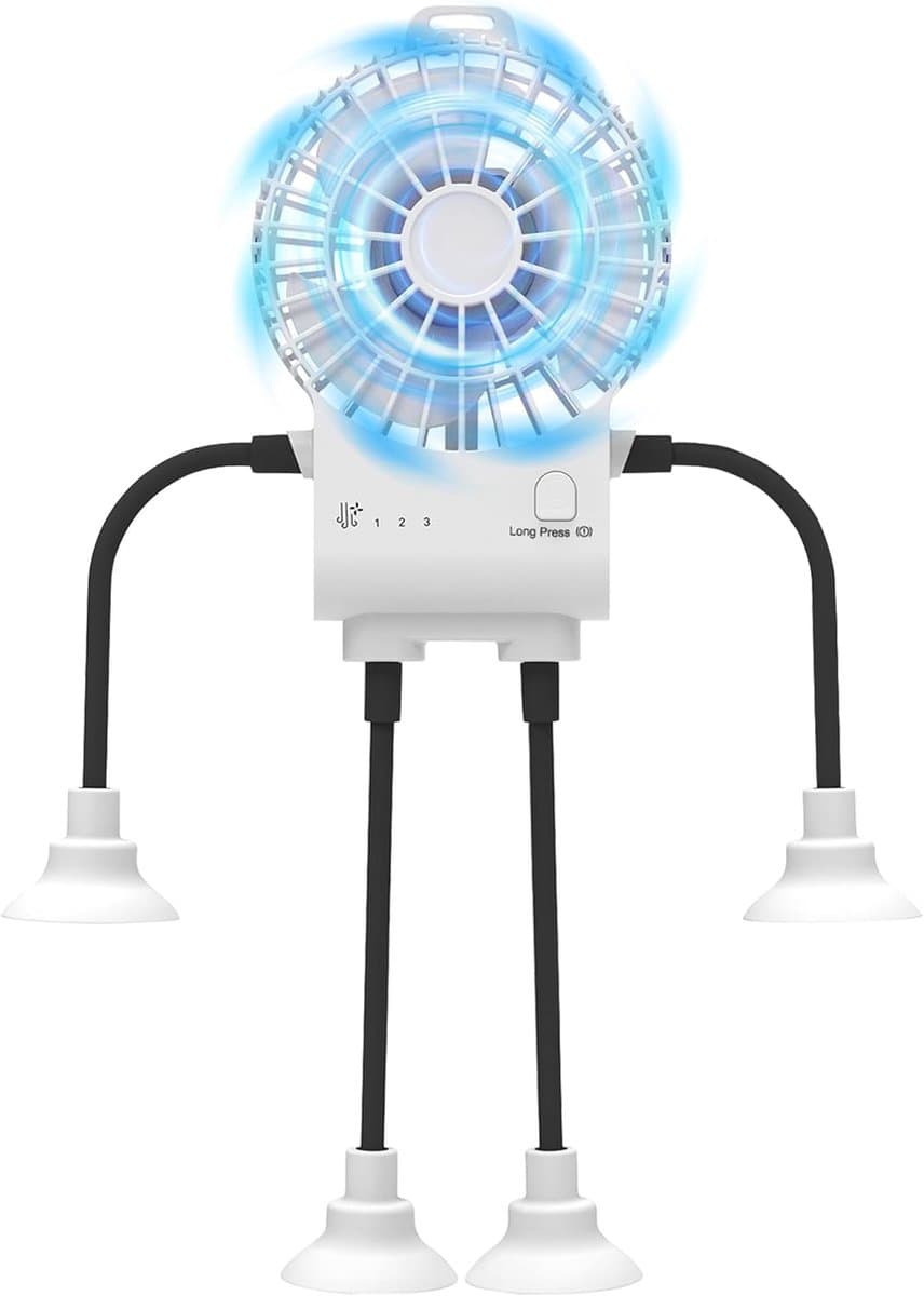 Ulisem - Tafelfan - 3 snelheden - Oplaadbaar batterij - Flexibele poten - Silicone zuignappen - Krachtige wind - Voor slaapkamer en kantoor - Draagbaar en kinderbeveiliging - USB — afbeelding 1