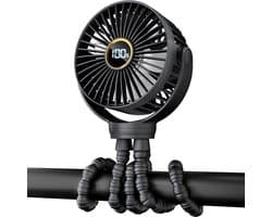 Draagbare Mini Stokbroekventilator - Kleine Oplaadbare Persoonlijke Ventilator - Baby Reis Essentials voor Wagen & Autostoel - 360° Draaibaar, 3 Snelheden, Display - Zwart - 1 Stuk