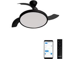 CREATE - Plafondventilator 40W stil met intrekbare bladen met licht - Ø108cm - Zwart- WIFI + Afstandsbediening - WIND CLEAR STUDIO