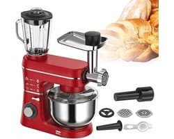 Keukenmachine - Mixer - Bakken en Koken - 5-in-1 Functies - 10 Liter Kom - Rood