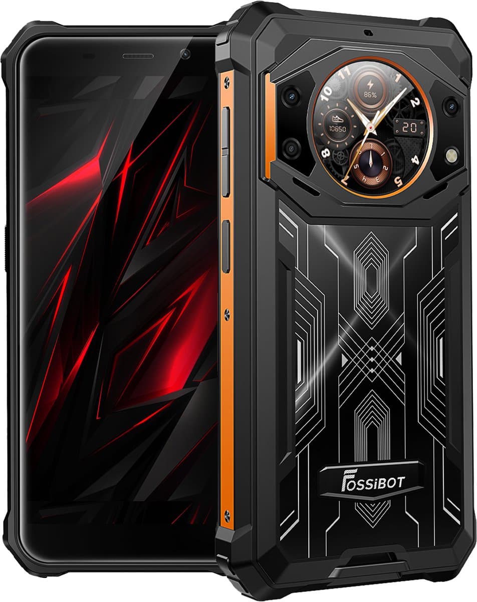 FOSSiBOT F101 Pro Robuuste Smartphone - Dual SIM - 8 GB RAM - 128 GB ROM - 10600mAh - 5,45 inch HD+ IPS Scherm - IP68 Waterdicht Telefoon - GPS,NFC,OTG -zwart, oranje — afbeelding 1